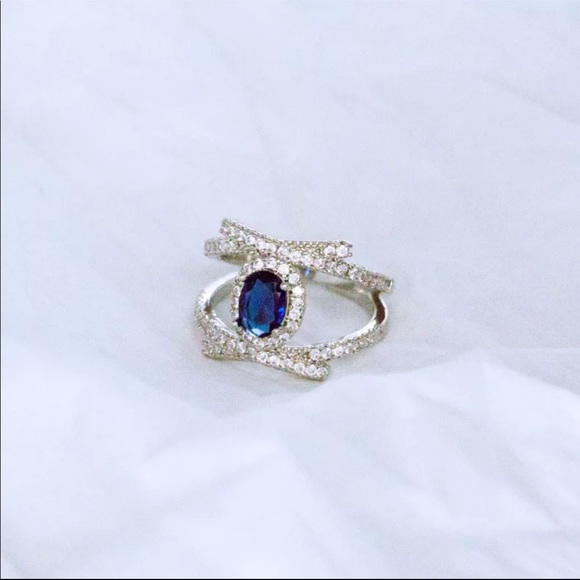 New 925 Silver Women’s Diamond Sapphire Ring - Picture 3 of 6